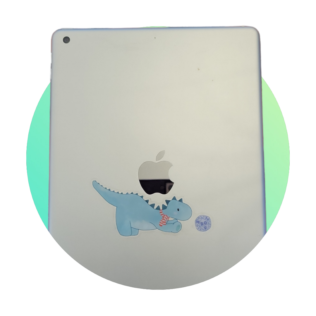 Dinosaur playing with a D20 Sticker
