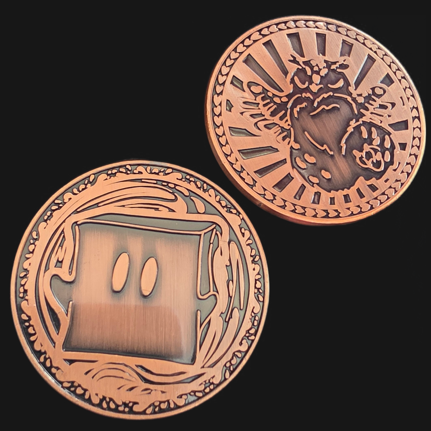 Solid Metal D2 Coin - Owlbear and Gelatinous Cube